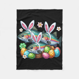 Three Easter Bunny Trout Fishes Hunting Eggs Sket Fleece Blanket