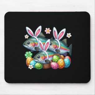 Three Easter Bunny Trout Fishes Hunting Eggs Sket Mouse Mat