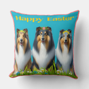 Three Easter Collies Cushion