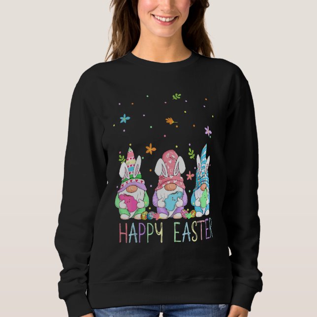 Three Easter Gnomes With Easter Egg Hunting Chocol Sweatshirt (Front)