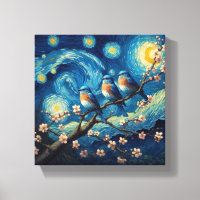 Three Eastern Bluebirds Van Gogh Art