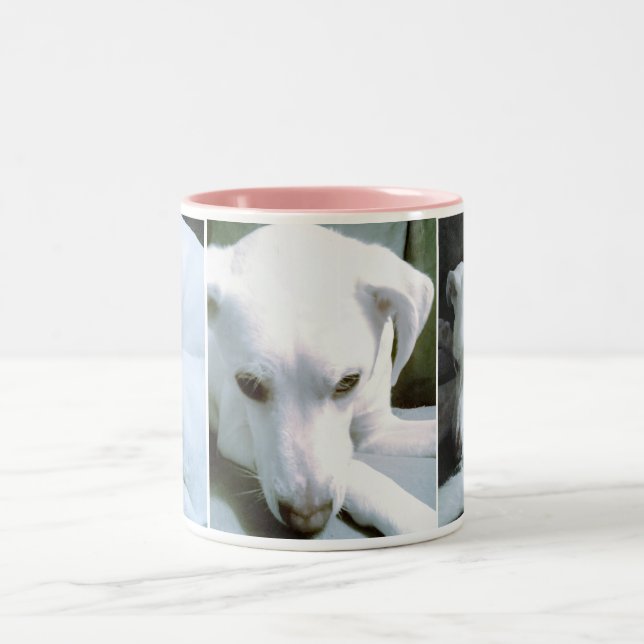 Three Elegant Photos of a Cute Puppy Dog Pink Two-Tone Coffee Mug (Center)