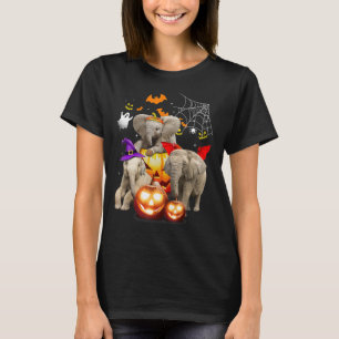 Three Elephant Happy Halloween Jack O Lantern Witc T-Shirt