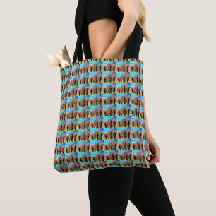 Three Elephants At Sunrise Pattern, Tote Bag
