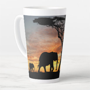 Three Elephants at Sunset tall Latte Mug