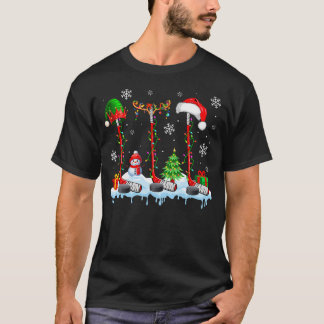 Three Elf Santa Reindeer Hockey Equipments Xmas Pl T-Shirt