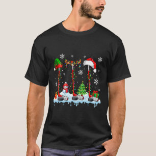 Three Elf Santa Reindeer Hockey Equipments Xmas Pl T-Shirt