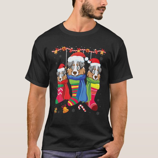 Three English Shepherd Dog Inside Christmas Socks  T-Shirt (Front)