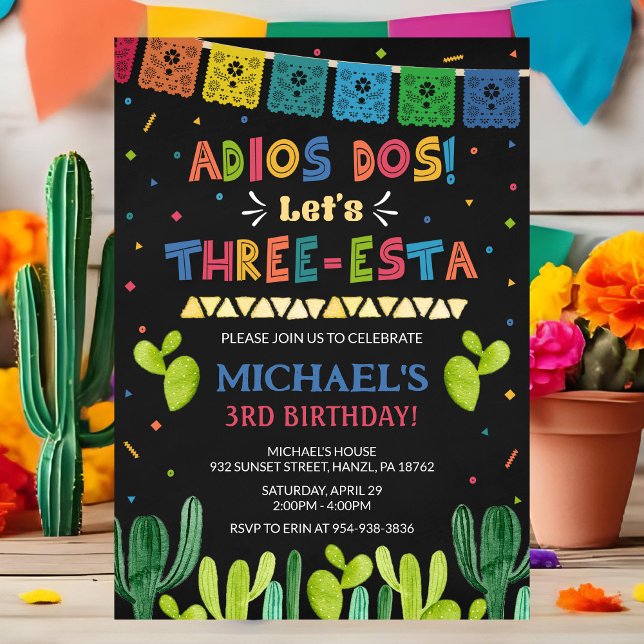 Three Esta Birthday Invitation | Fiesta 3rd Invite (Creator Uploaded)