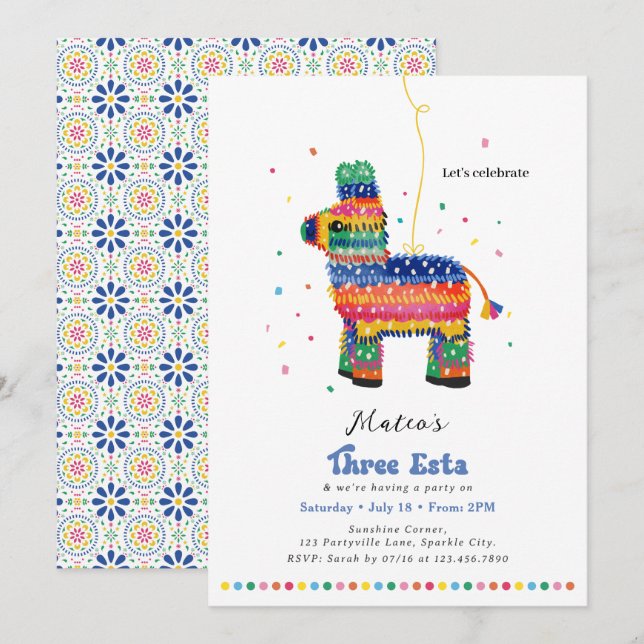 Three-Esta Birthday Piñata Invitation (Front/Back)