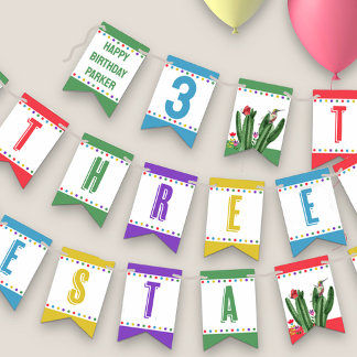 Three-Esta Fiesta Colourful Kids 3rd Birthday Bunting