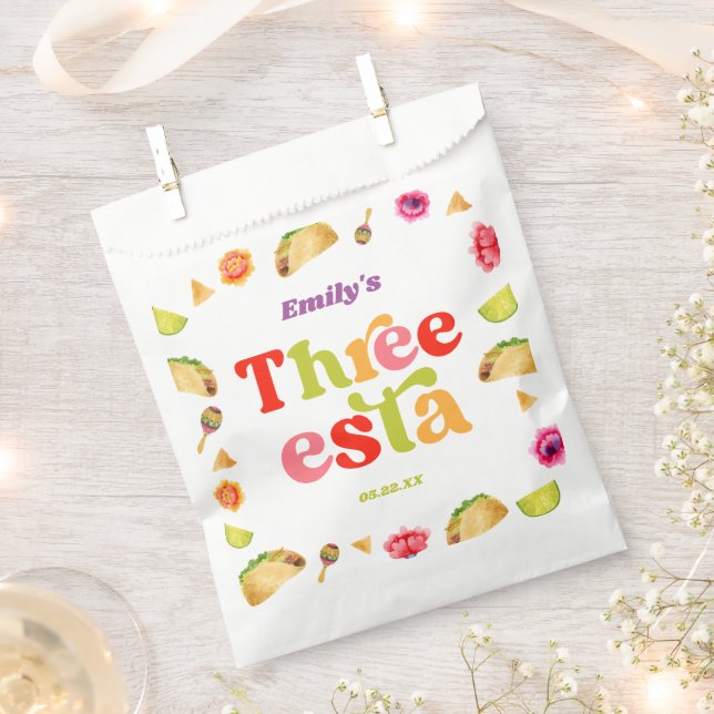 Three Esta Fiesta Taco Tuesday 3rd Birthday Party Favour Bags (Clipped)