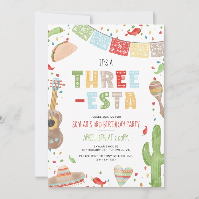 Three-esta Mexican Fiesta 3rd Birthday Party Invitation (Front)
