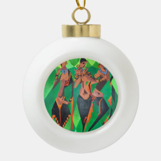 Three Ethnic Traditional Black Women Dancing Ceramic Ball Christmas Ornament