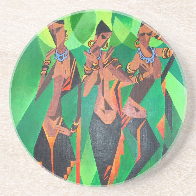 Three Ethnic Traditional Black Women Dancing Coaster (Front)
