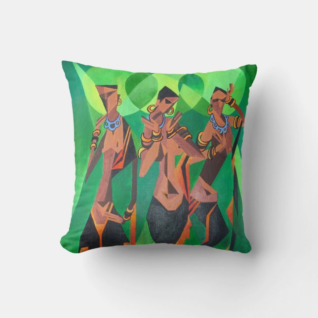 Three Ethnic Traditional Black Women Dancing Cushion (Front)