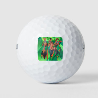 Three Ethnic Traditional Black Women Dancing Golf Balls