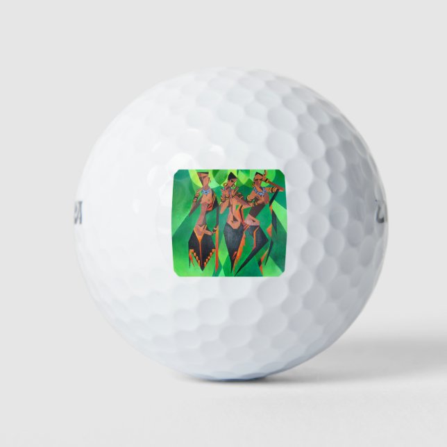 Three Ethnic Traditional Black Women Dancing Golf Balls (Front)