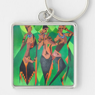 Three Ethnic Traditional Black Women Dancing Key Ring