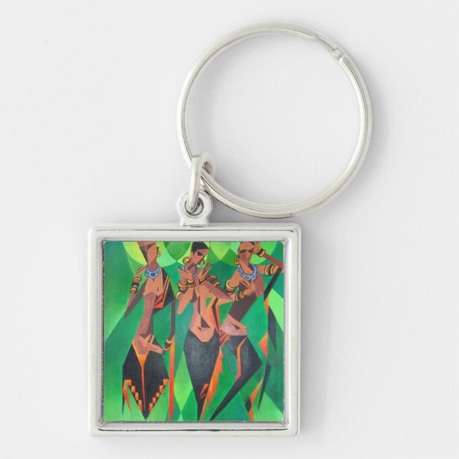 Three Ethnic Traditional Black Women Dancing Key Ring (Front)