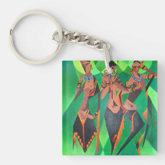 Three Ethnic Traditional Black Women Dancing Key Ring