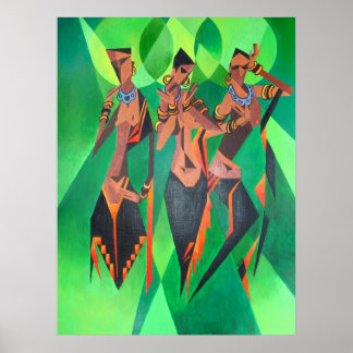 Three Ethnic Traditional Black Women Dancing Poster