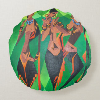 Three Ethnic Traditional Black Women Dancing Round Cushion