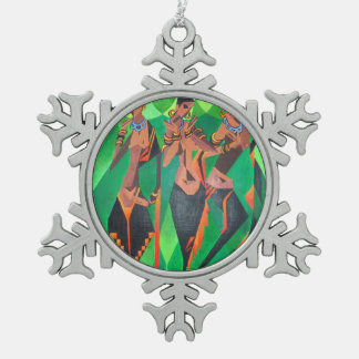 Three Ethnic Traditional Black Women Dancing Snowflake Pewter Christmas Ornament
