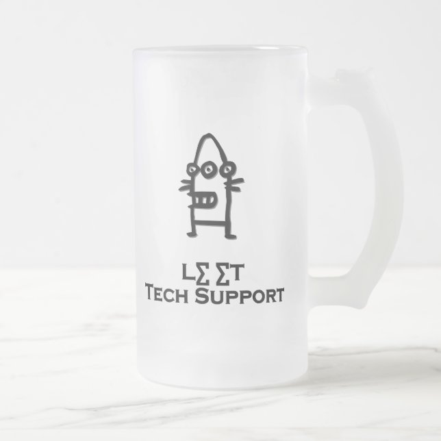 Three Eye Bot Leet Tech Support Frosted Glass Beer Mug (Right)