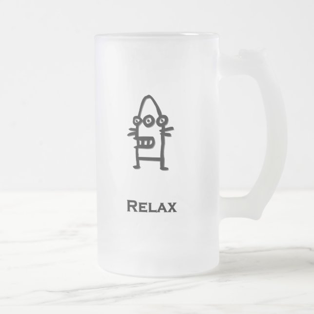 Three Eye Bot Relax Frosted Glass Beer Mug (Right)