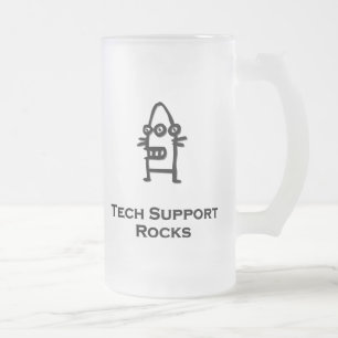 Three Eye Bot Tech Support Rocks Frosted Glass Beer Mug