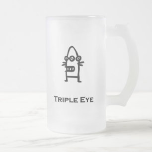 Three Eye Bot Triple Eye Frosted Glass Beer Mug