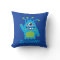 Three eyed alien blue & green kids name pillow
