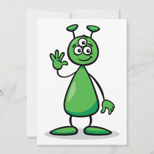 Three-Eyed Green Alien Martian Cartoon Invitation