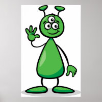Three-Eyed Green Alien Martian Cartoon
