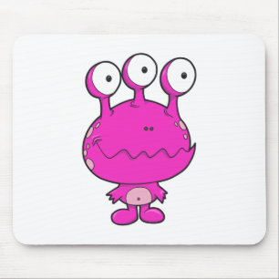 three eyed happy monster  hot pink mouse mat