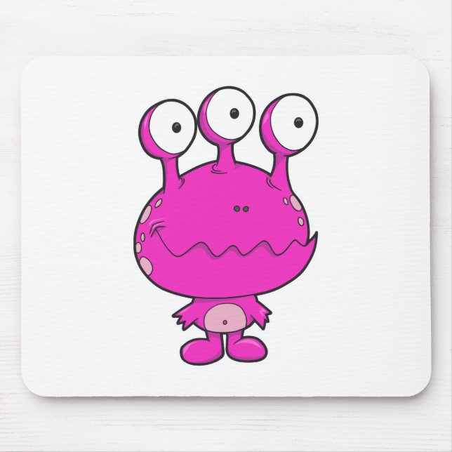three eyed happy monster  hot pink mouse mat (Front)