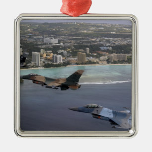 Three F-16 Fighting Falcons fly in formation Metal Tree Decoration
