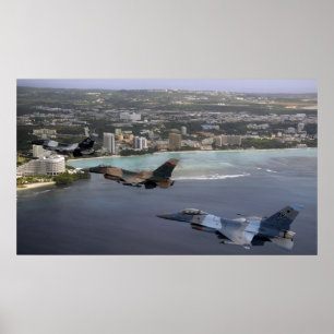 Three F-16 Fighting Falcons fly in formation Poster