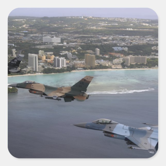 Three F-16 Fighting Falcons fly in formation Square Sticker (Front)