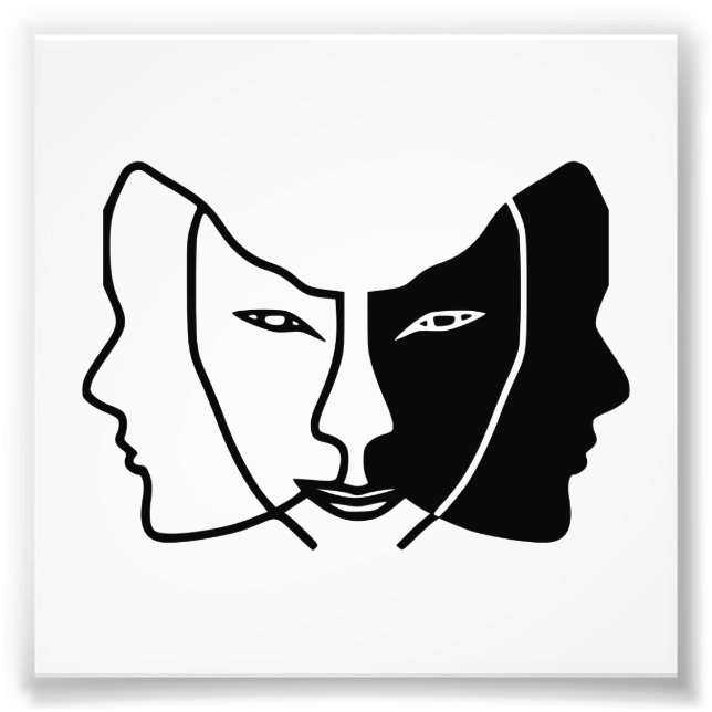 three faces black white gemini photo print (Front)