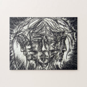 Three Faces of Emotion Charcoal Drawing Jigsaw Puzzle