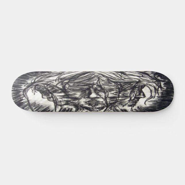 Three Faces of Emotion Charcoal Drawing Skateboard (Horz)