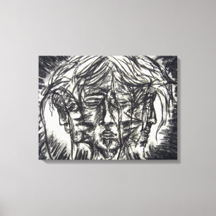 Three Faces of Metal Illness Charcoal Drawing Canvas Print