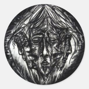 Three Faces of Metal Illness Charcoal Drawing Classic Round Sticker