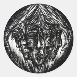 Three Faces of Metal Illness Charcoal Drawing Classic Round Sticker
