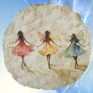 Three Fairies Illustration on a Round Cushion