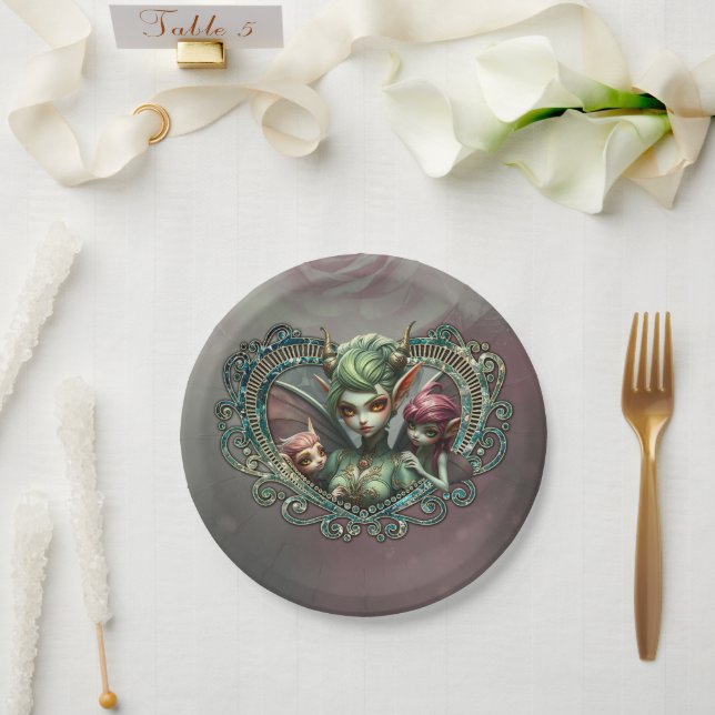 Three fairies, the companions of the magic heart.  paper plate (Wedding)