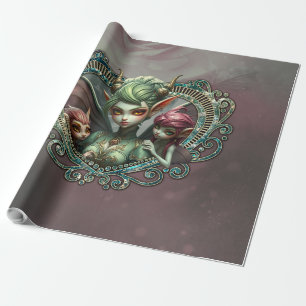 Three fairies, the companions of the magic heart. wrapping paper