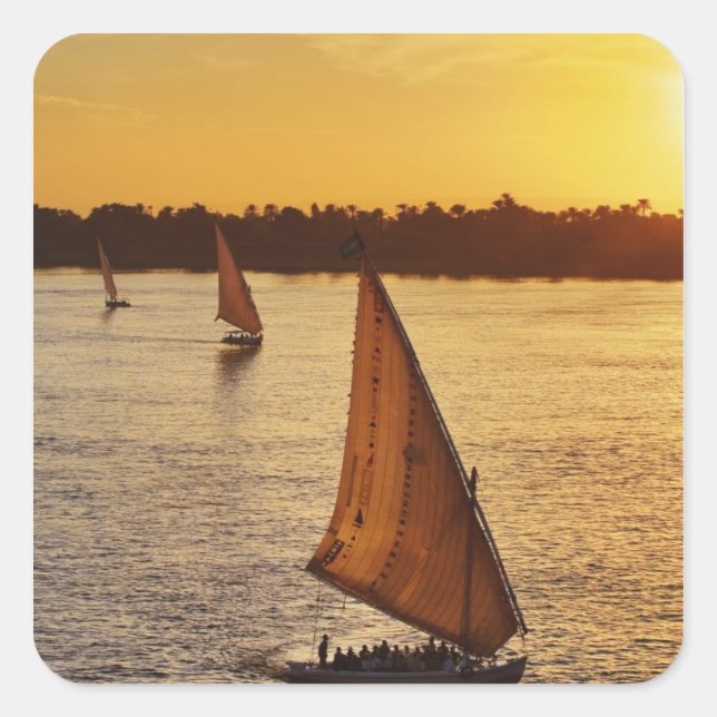 Three falukas with sightseers on Nile River at Square Sticker (Front)